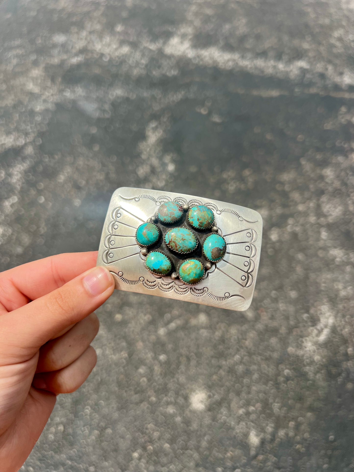 Genuine Royston Turquoise Cluster Sterling Silver Buckle