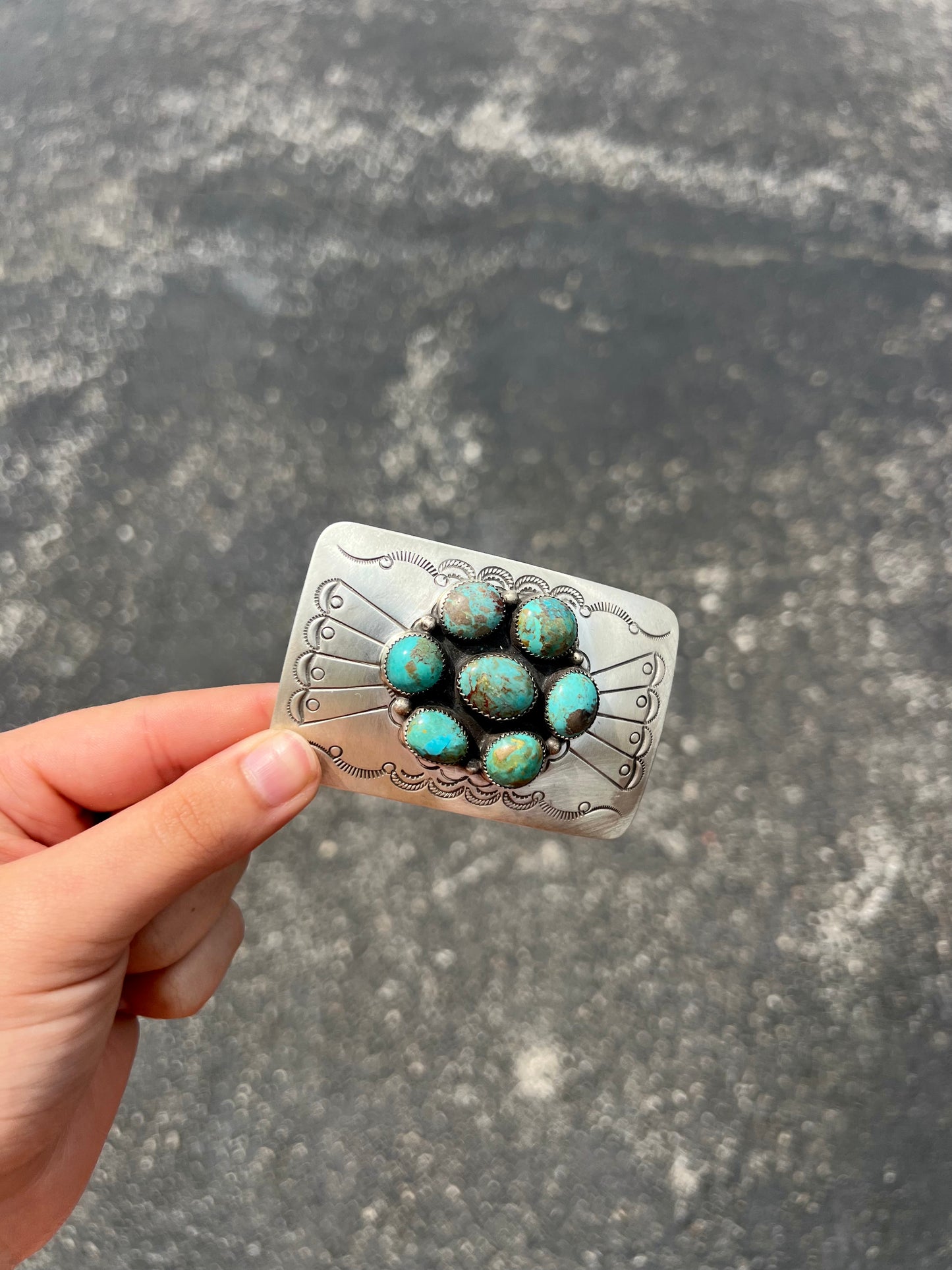Genuine Royston Turquoise Cluster Sterling Silver Buckle