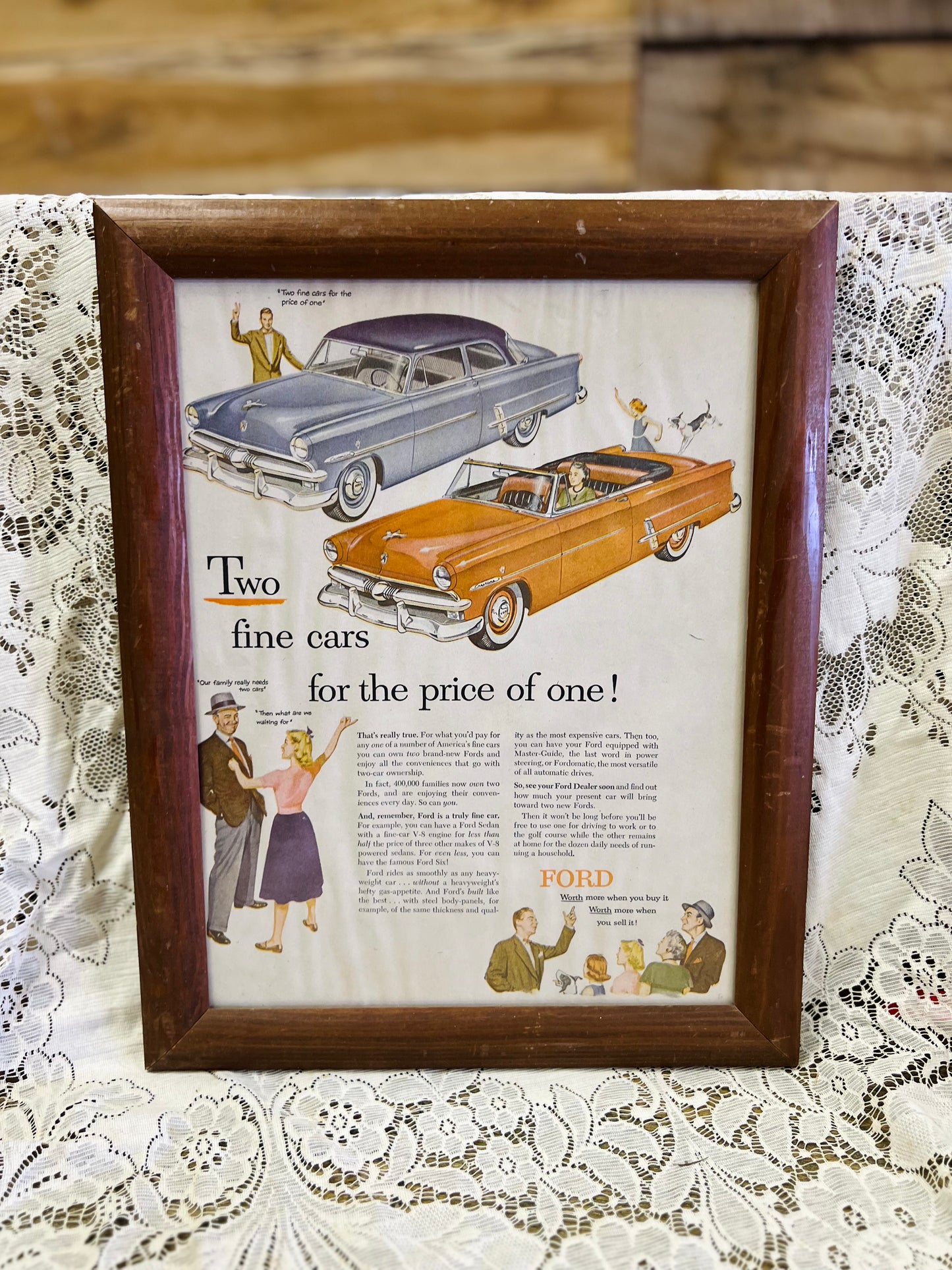 Vintage Ford Advertisement Framed Print - "Two fine cars for the price of one"