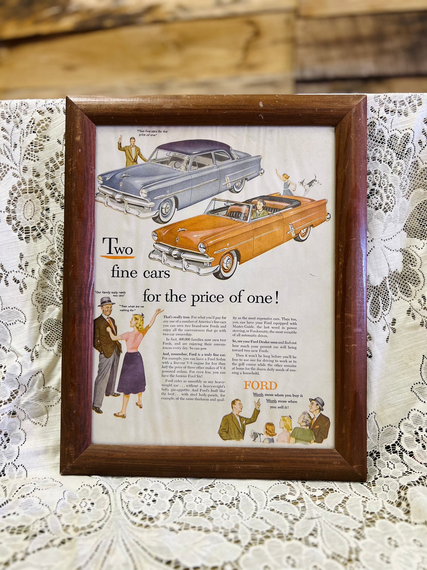 Vintage Ford Advertisement Framed Print - "Two fine cars for the price of one"