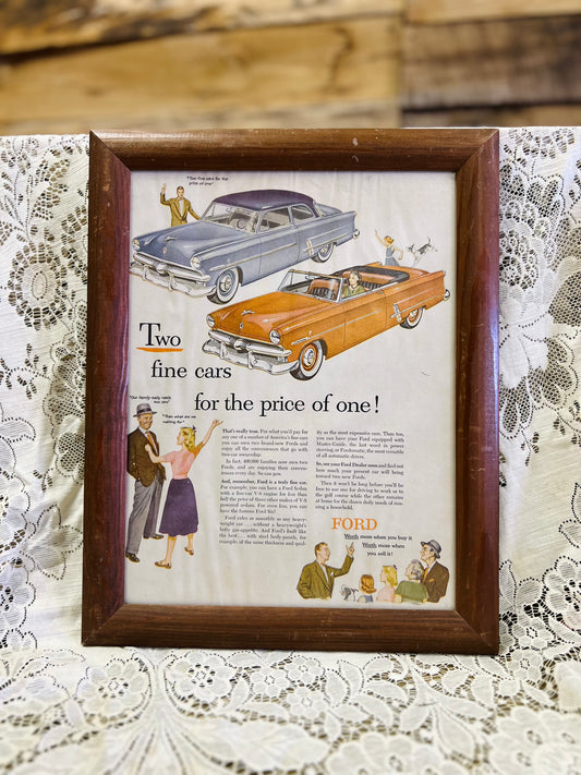 Vintage Ford Advertisement Framed Print - "Two fine cars for the price of one"