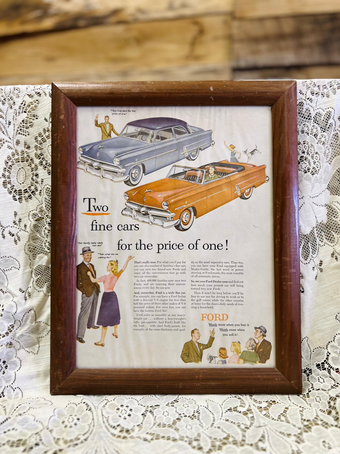Vintage Ford Advertisement Framed Print - "Two fine cars for the price of one"