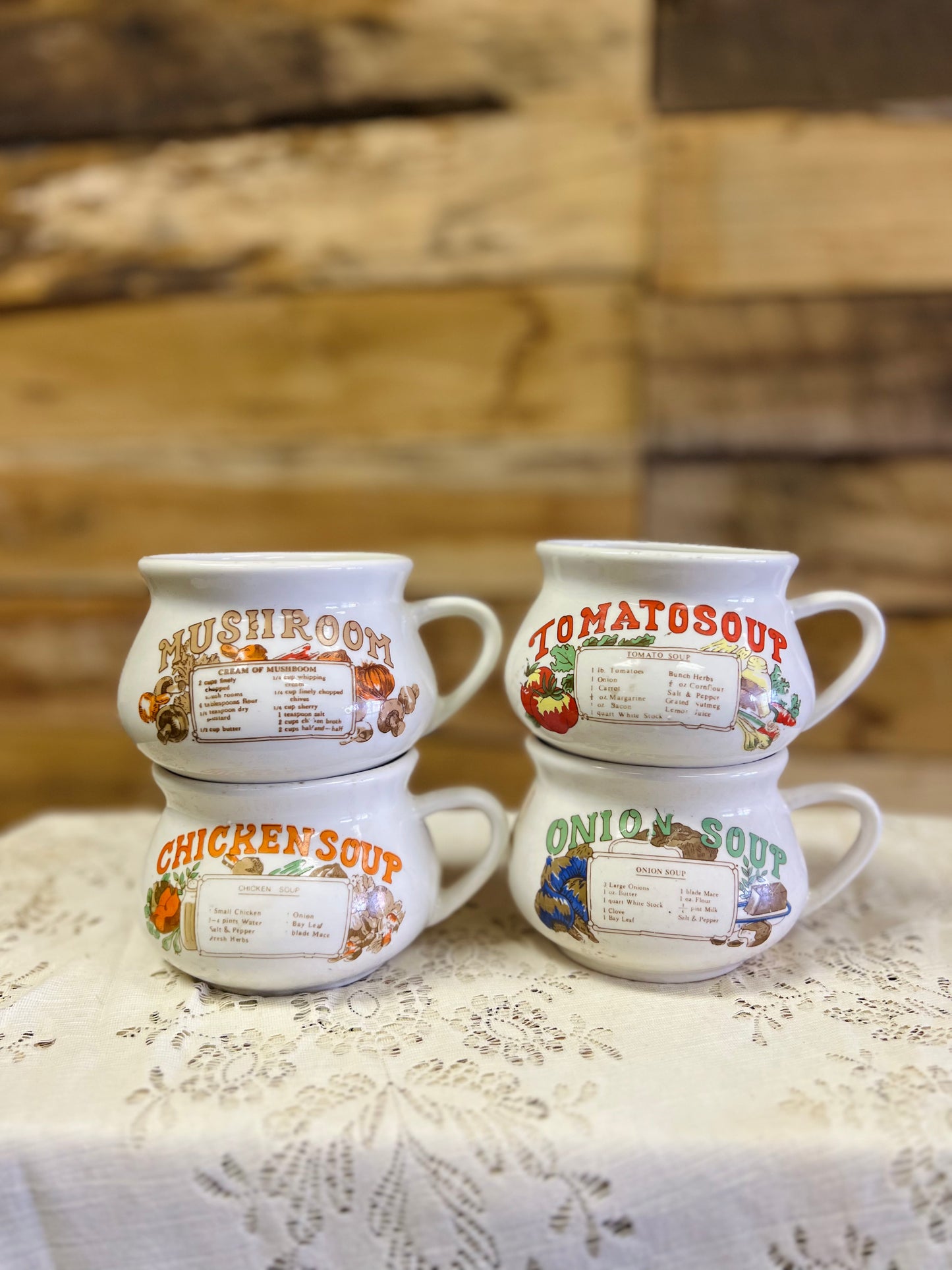 Vintage 70's Ceramic Soup Recipe Mug - Mushroom, Chicken, Tomato, & Onion Soup