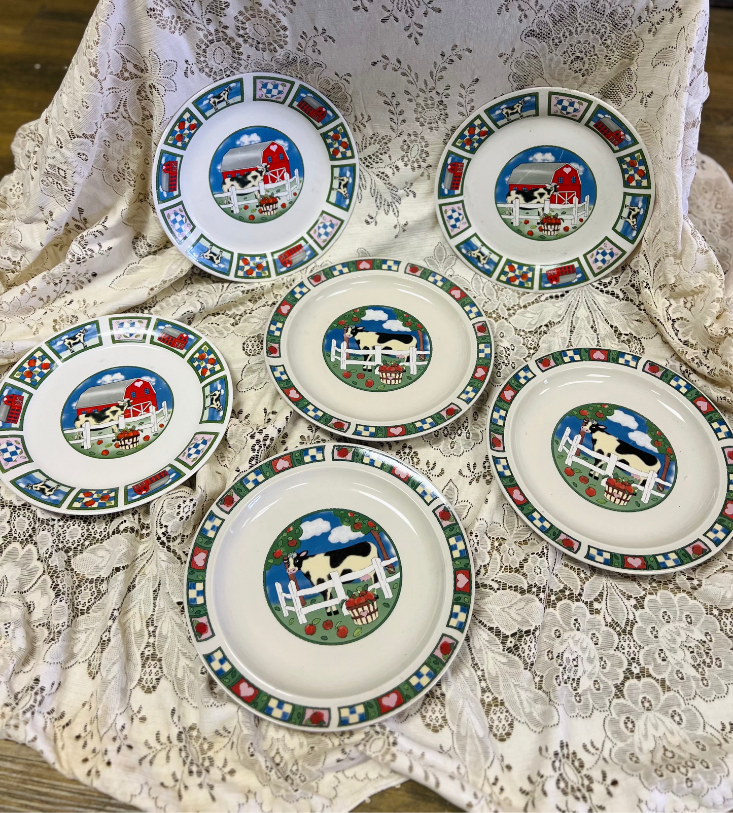 Vintage Gibson Houseware Barnyard Cow Dinner Plates - Set of 6