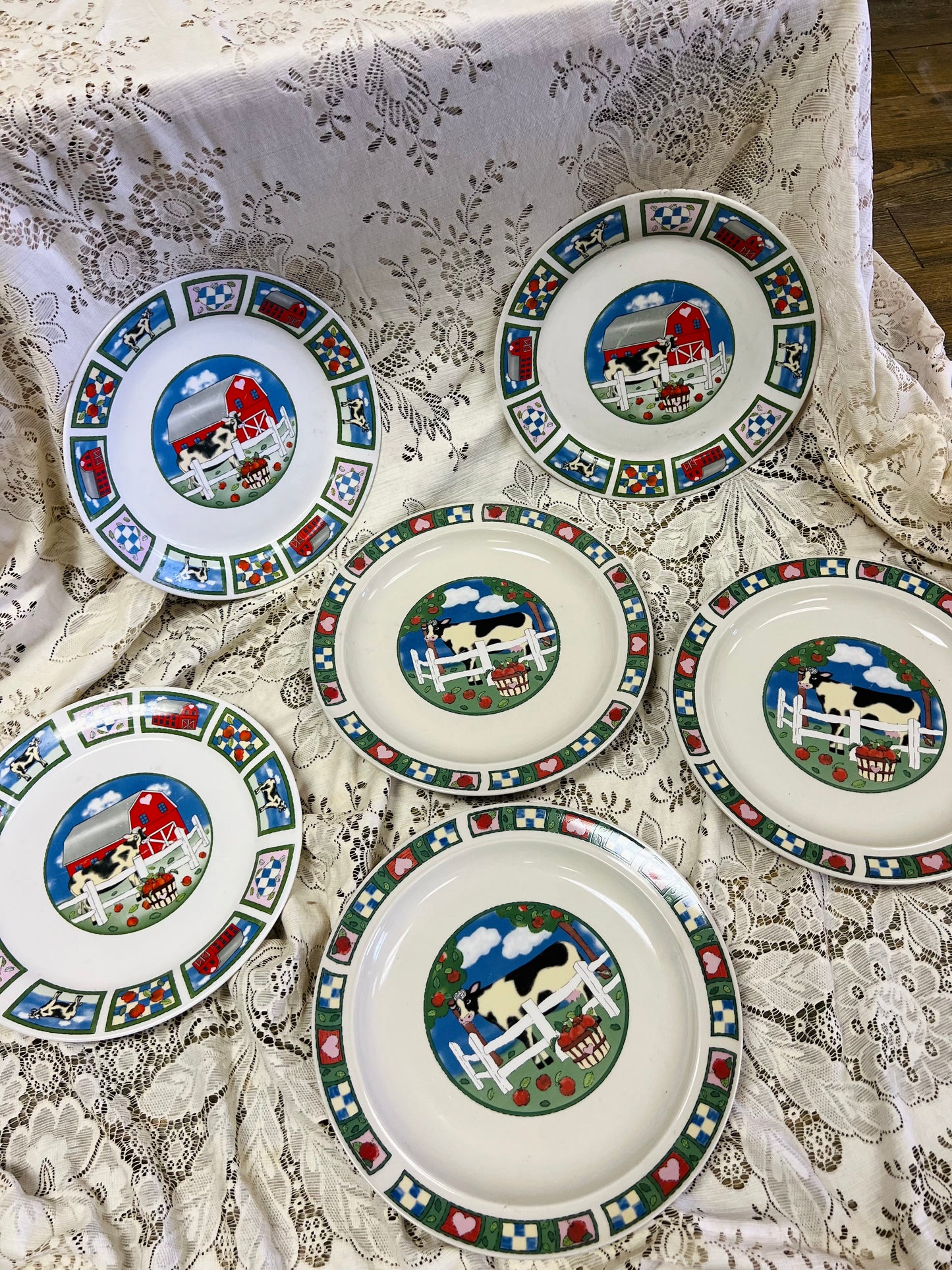 Vintage Gibson Houseware Barnyard Cow Dinner Plates - Set of 6