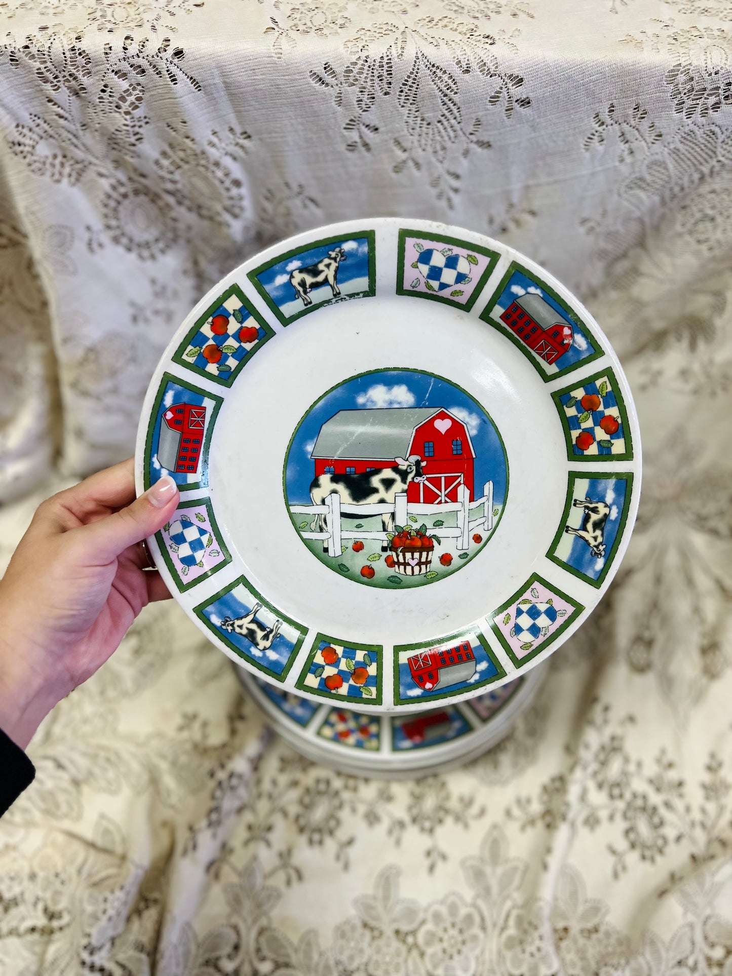 Vintage Gibson Houseware Barnyard Cow Dinner Plates - Set of 6