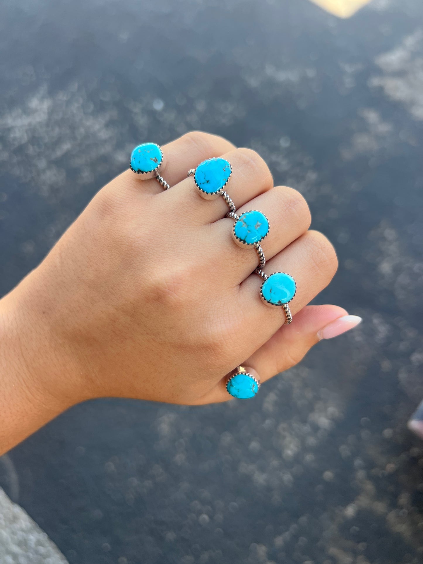 Genuine Turquoise Twisted Sterling Silver Ring