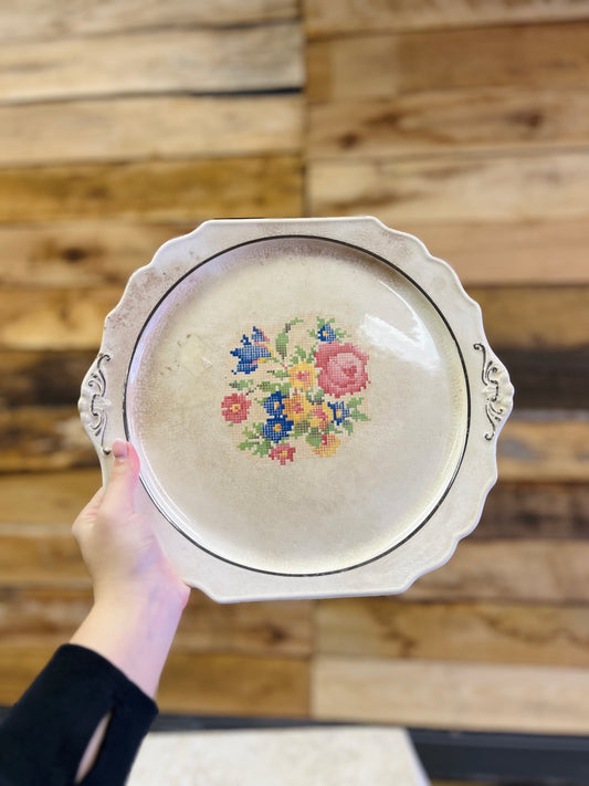Vintage Very Old Harker Petit Point Serving Platter
