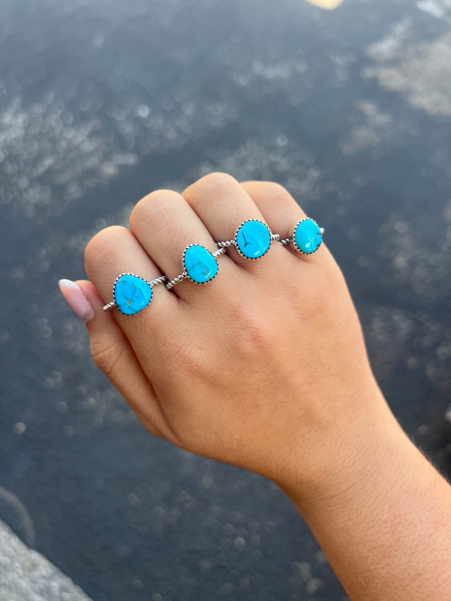 Genuine Turquoise Twisted Sterling Silver Ring