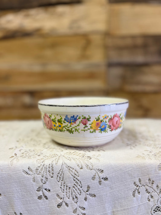 Vintage Very Old Harker Petit Point Bowl