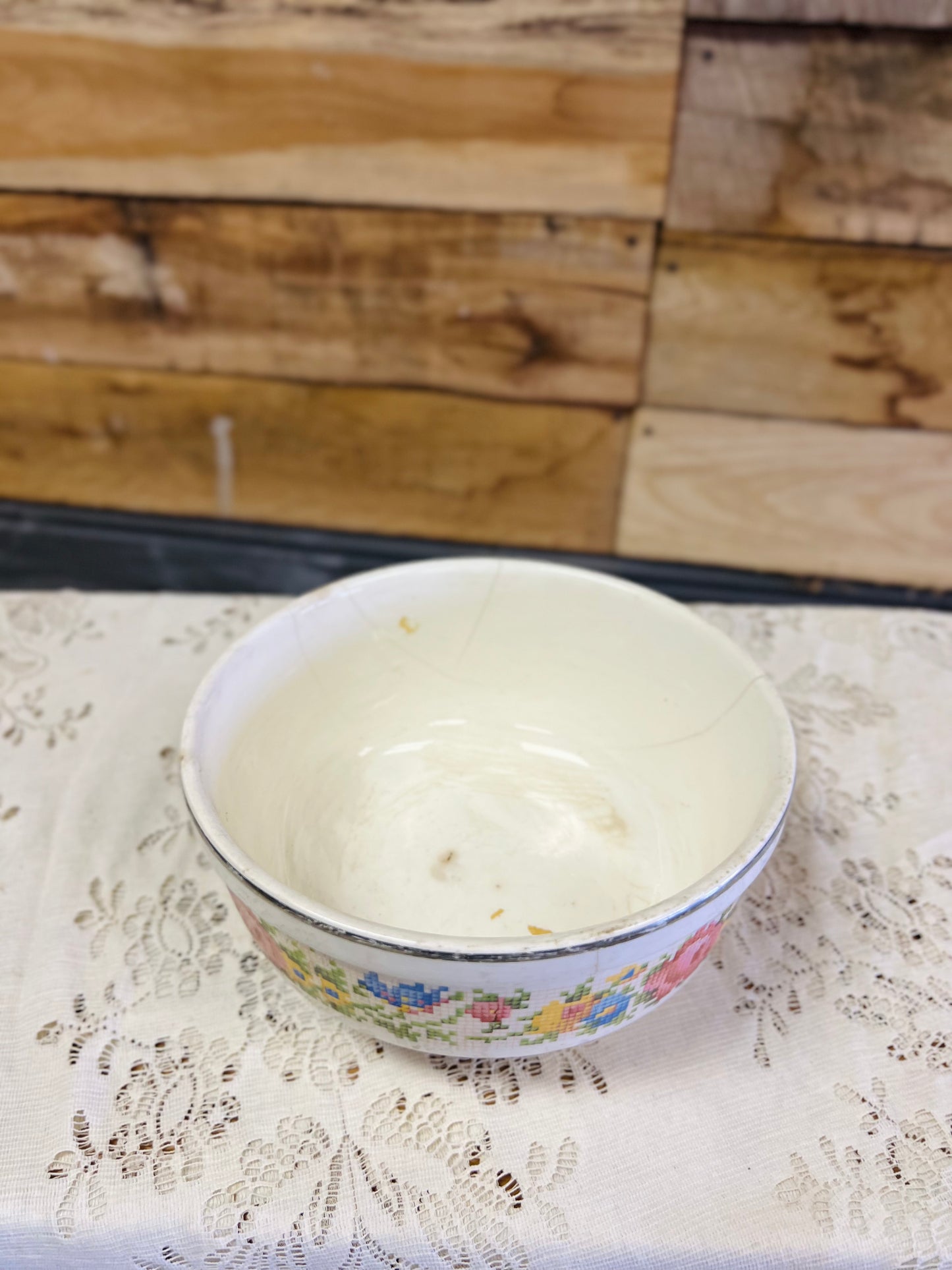 Vintage Very Old Harker Petit Point Bowl