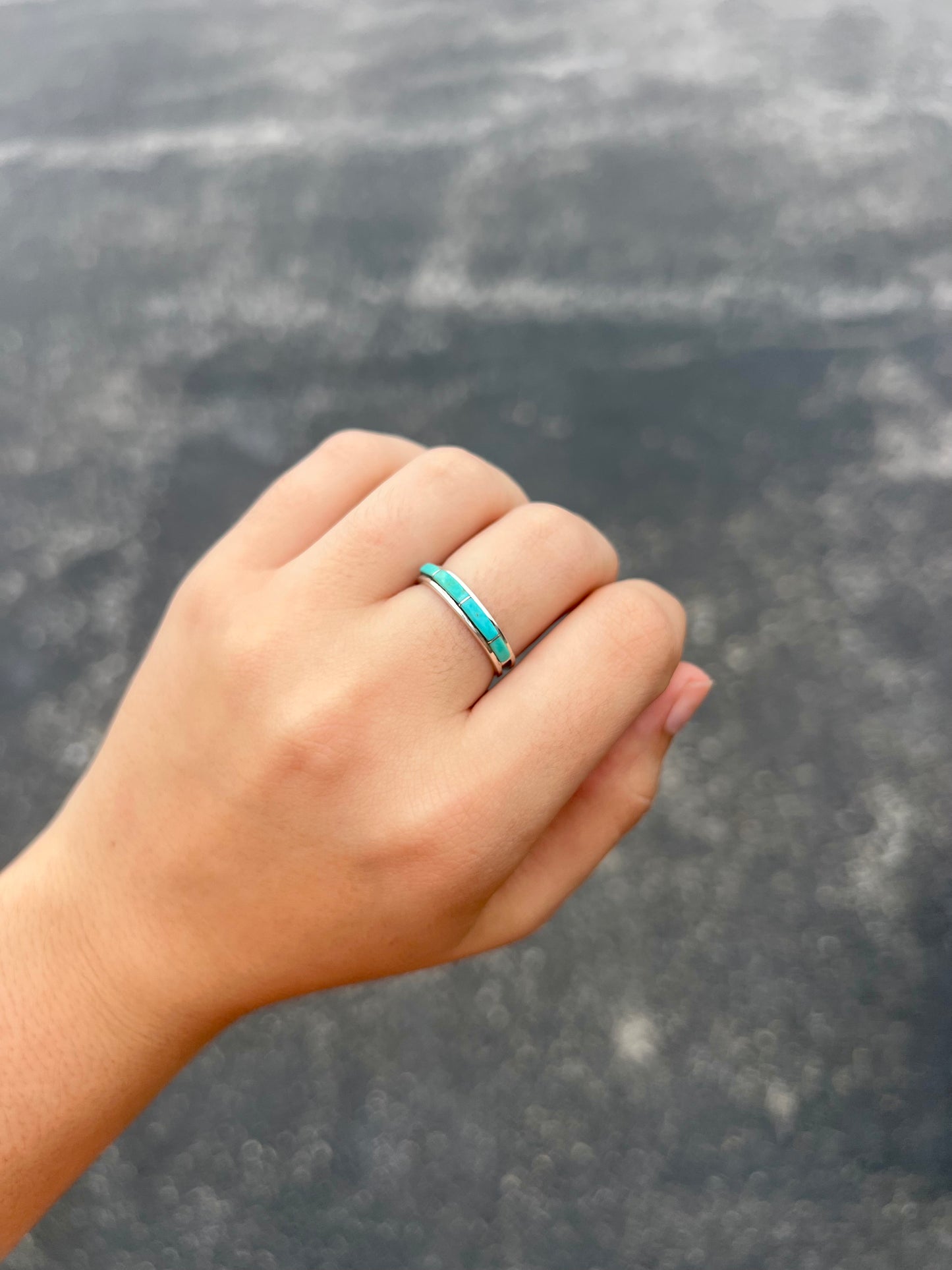 Genuine Turquoise Inlay Stacker Ring