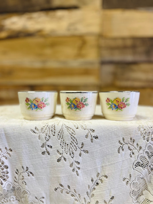 Vintage Harker Hotoven Petit Point Custard Cups - Set of 3