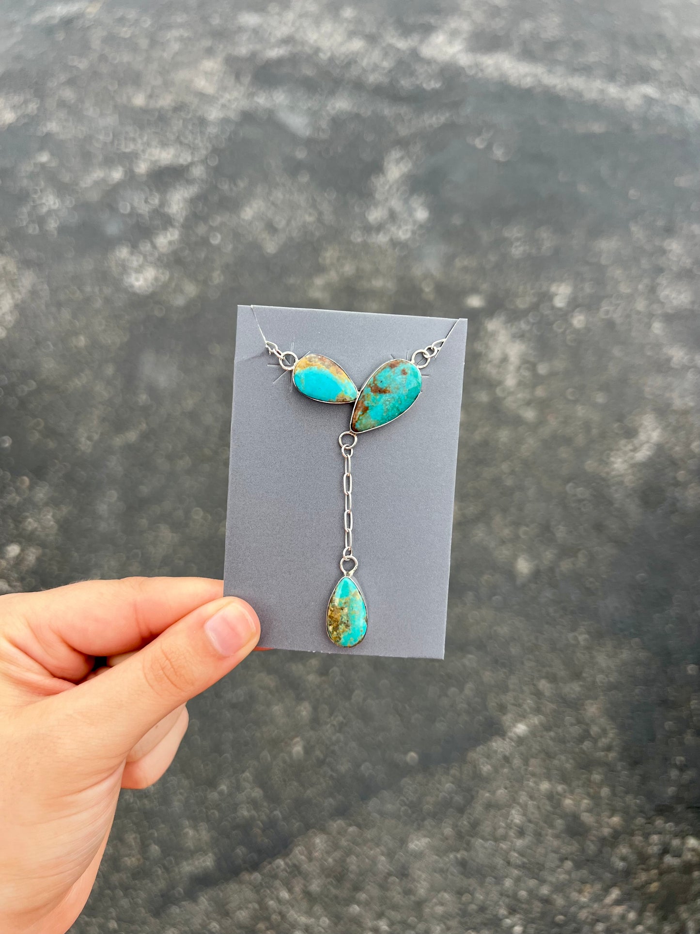 Kingman Turquoise 3 Stone Dangle Necklace