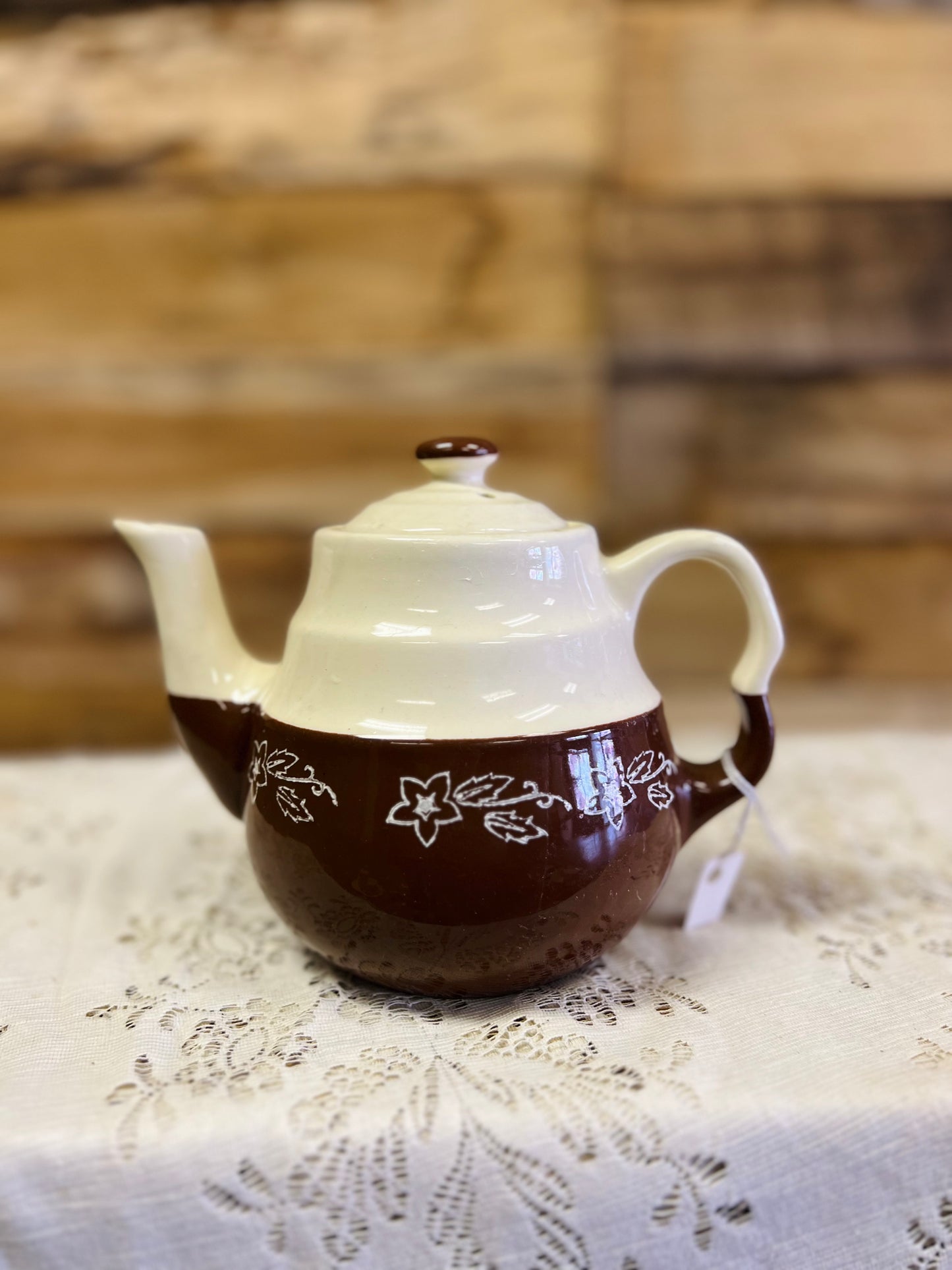 Vintage Oxford Stoneware USA Brown and Cream Teapot