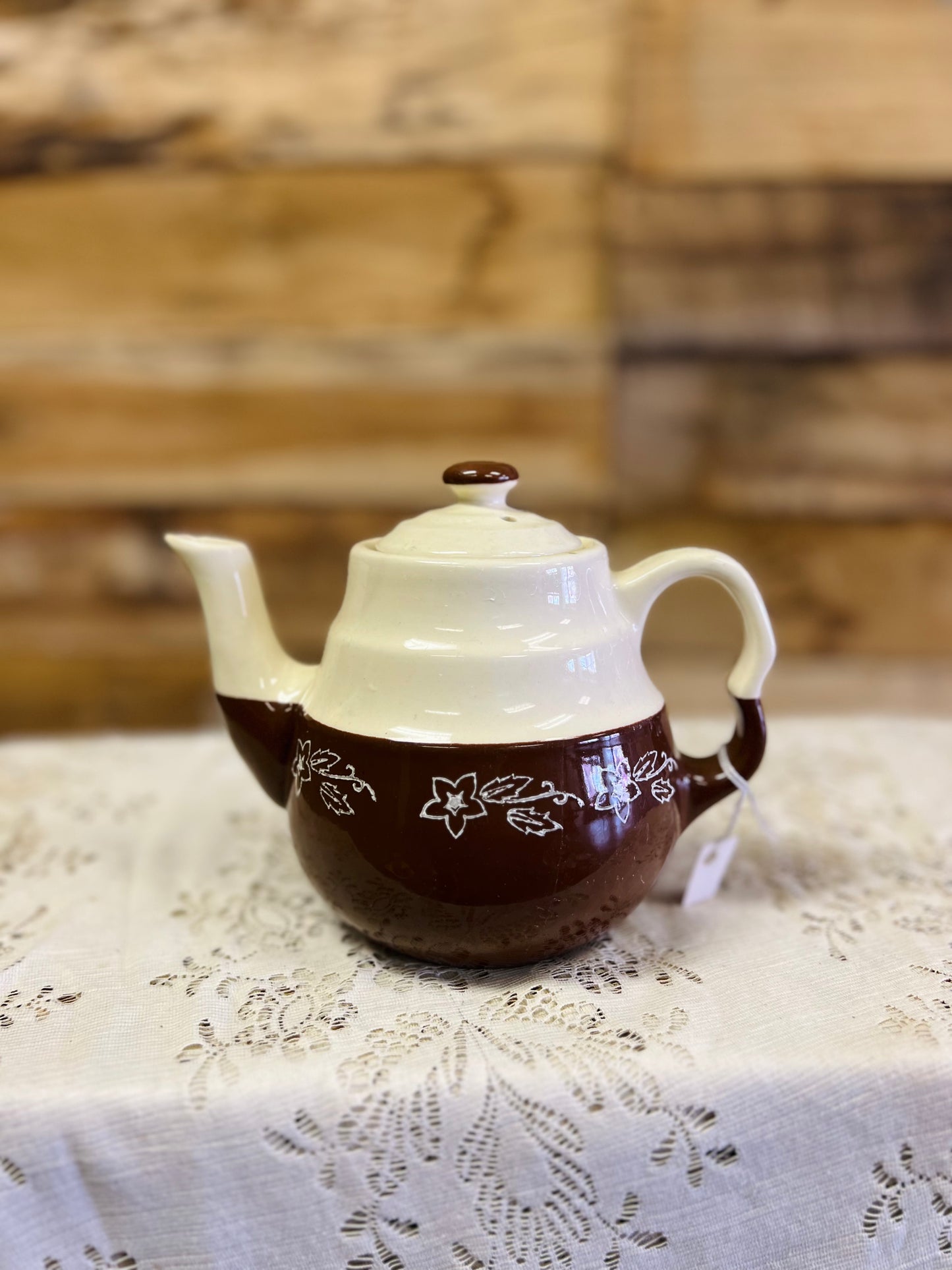 Vintage Oxford Stoneware USA Brown and Cream Teapot