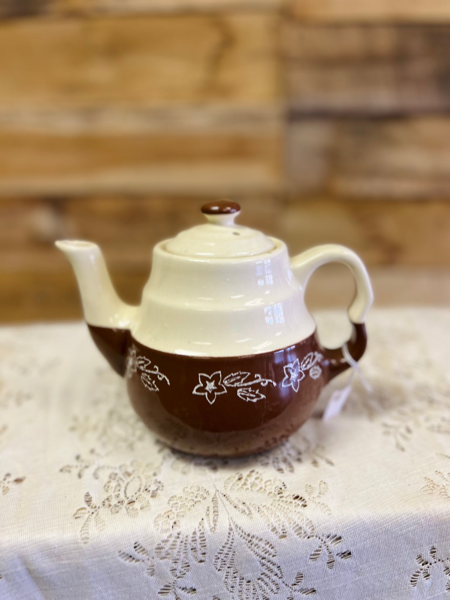 Vintage Oxford Stoneware USA Brown and Cream Teapot