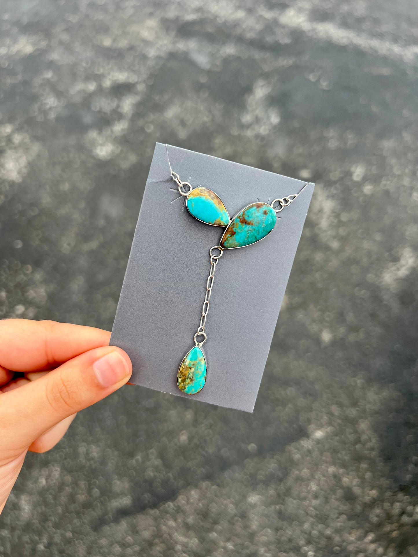Kingman Turquoise 3 Stone Dangle Necklace