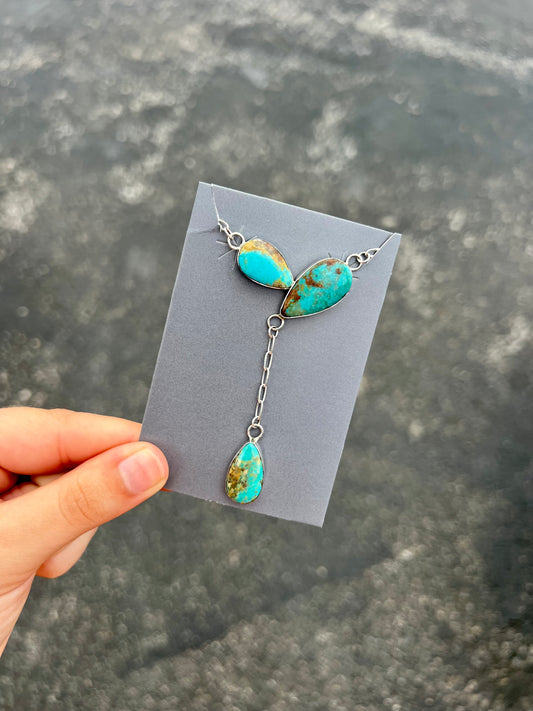 Kingman Turquoise 3 Stone Dangle Necklace