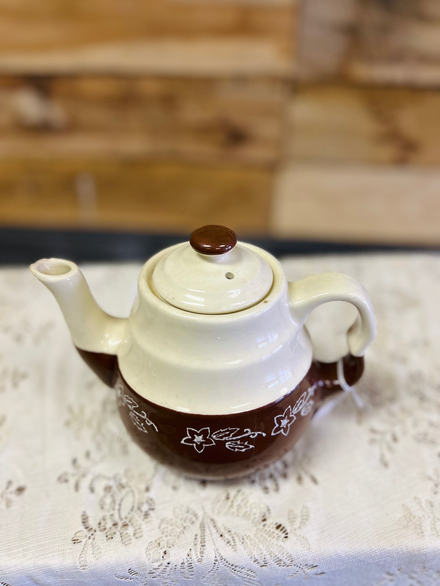Vintage Oxford Stoneware USA Brown and Cream Teapot