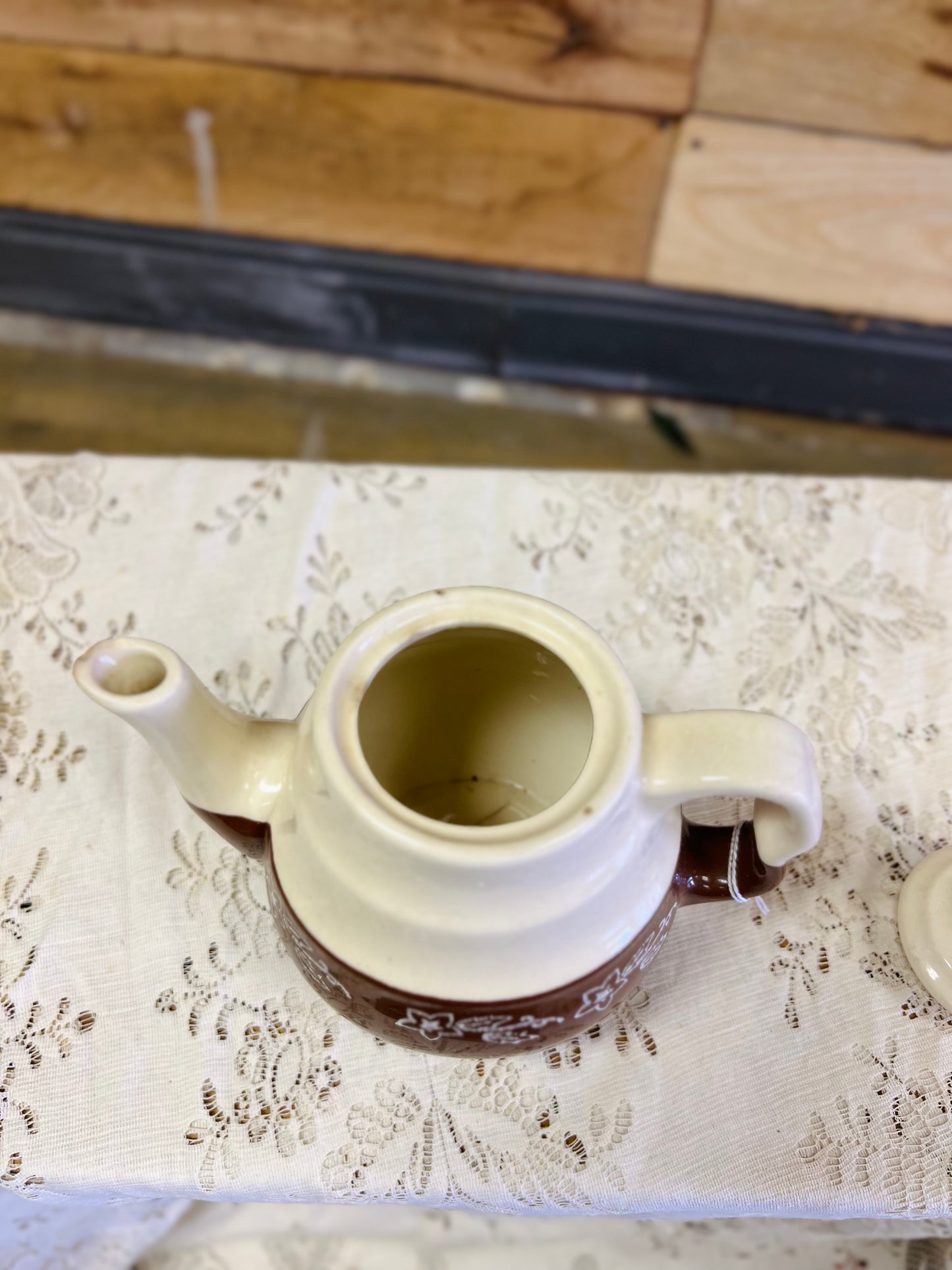 Vintage Oxford Stoneware USA Brown and Cream Teapot