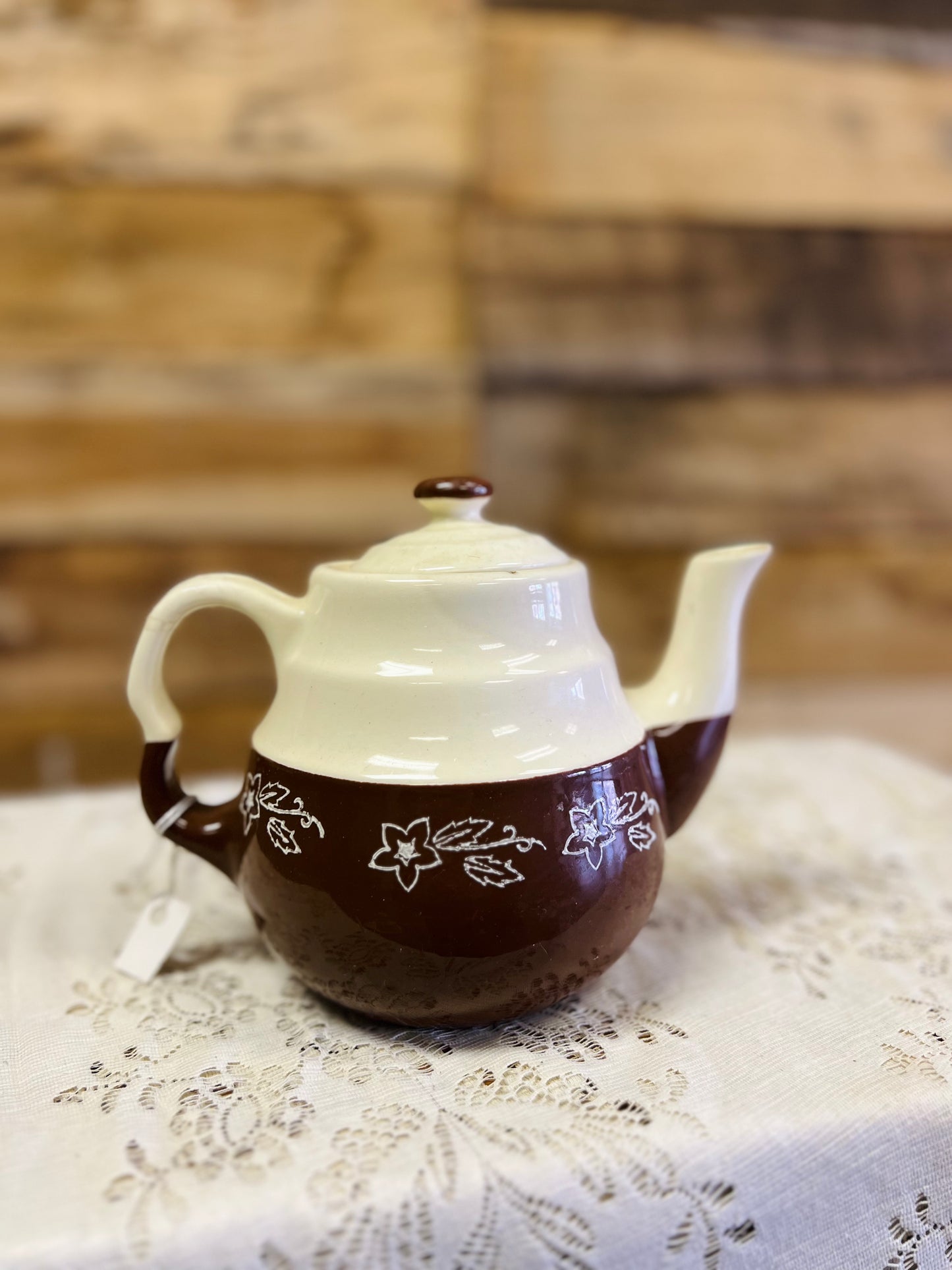 Vintage Oxford Stoneware USA Brown and Cream Teapot
