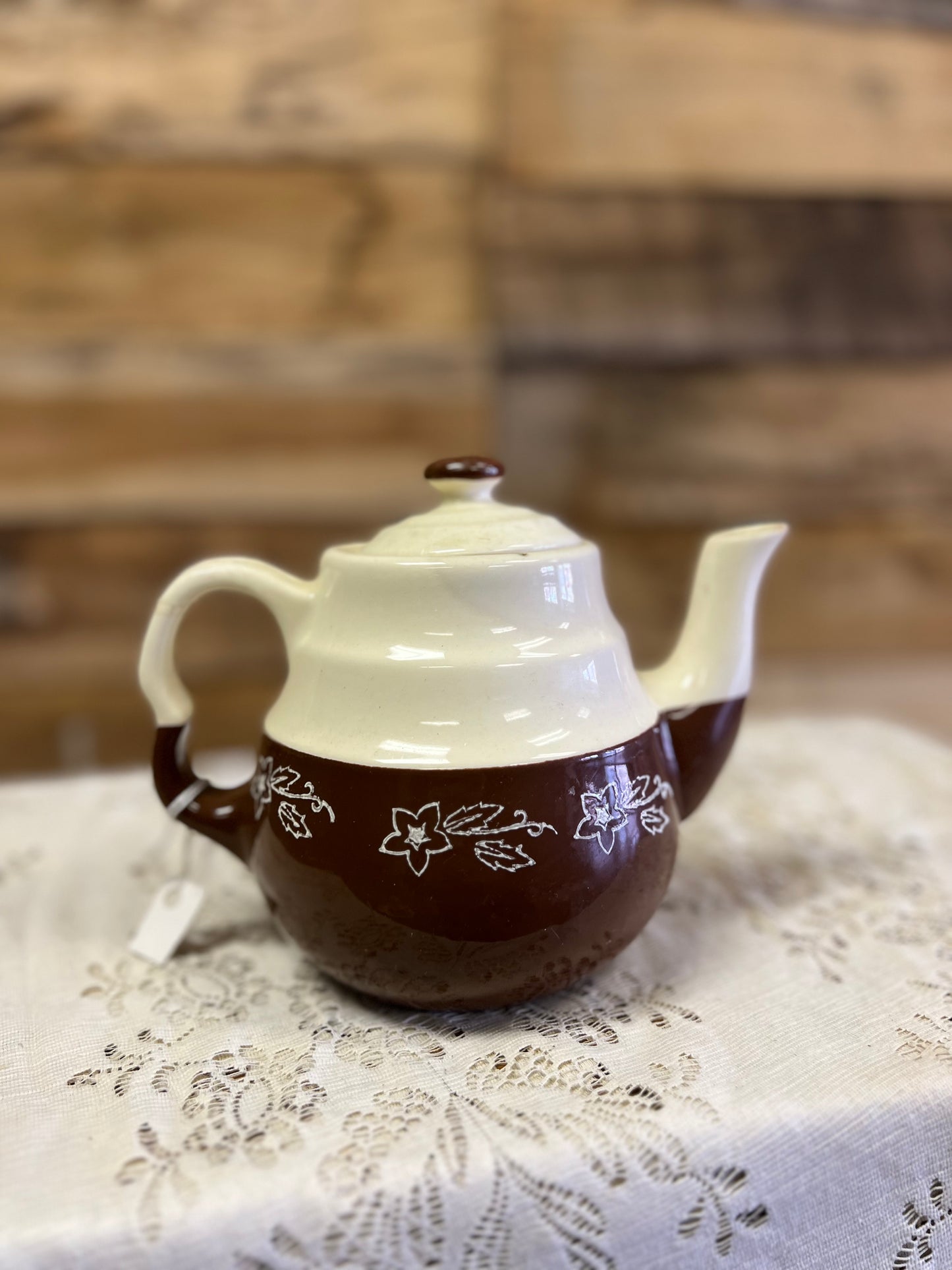 Vintage Oxford Stoneware USA Brown and Cream Teapot