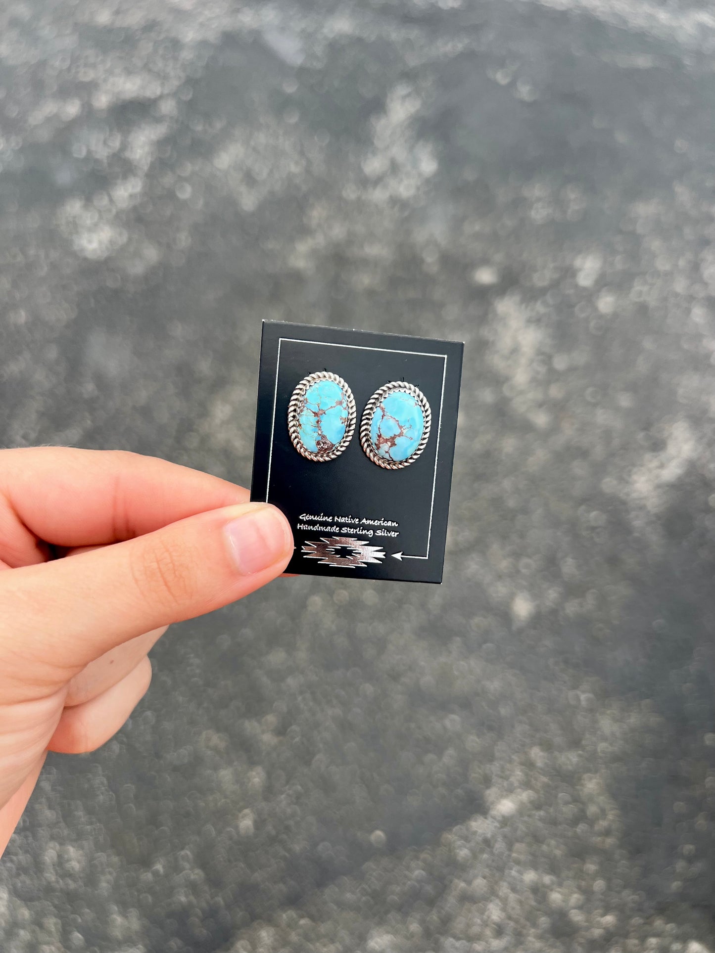 Navajo Oval Golden Hills Turquoise Sterling Silver Earrings