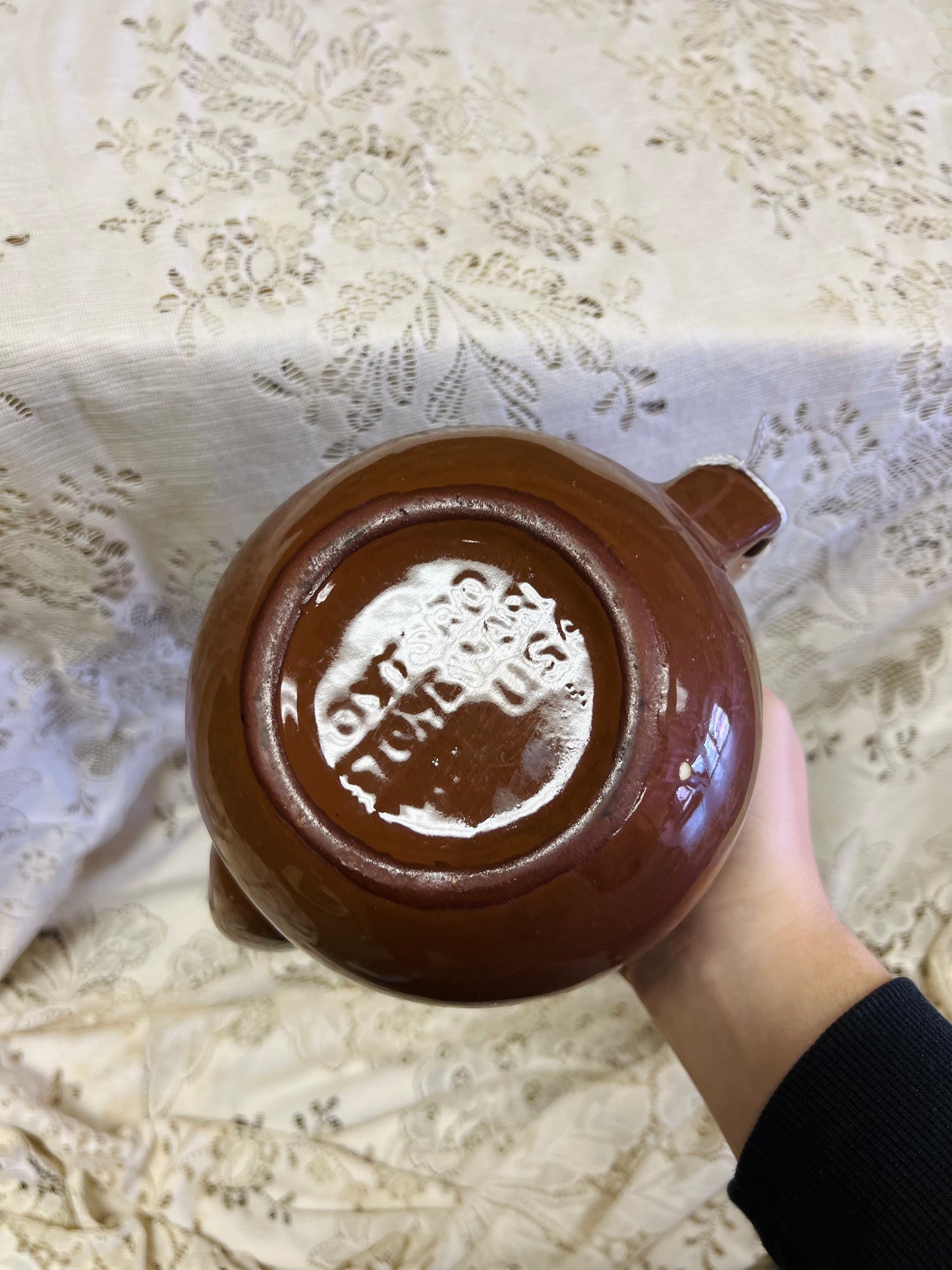 Vintage Oxford Stoneware USA Brown and Cream Teapot