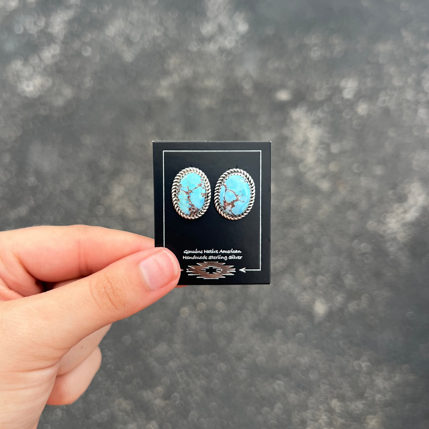 Navajo Oval Golden Hills Turquoise Sterling Silver Earrings