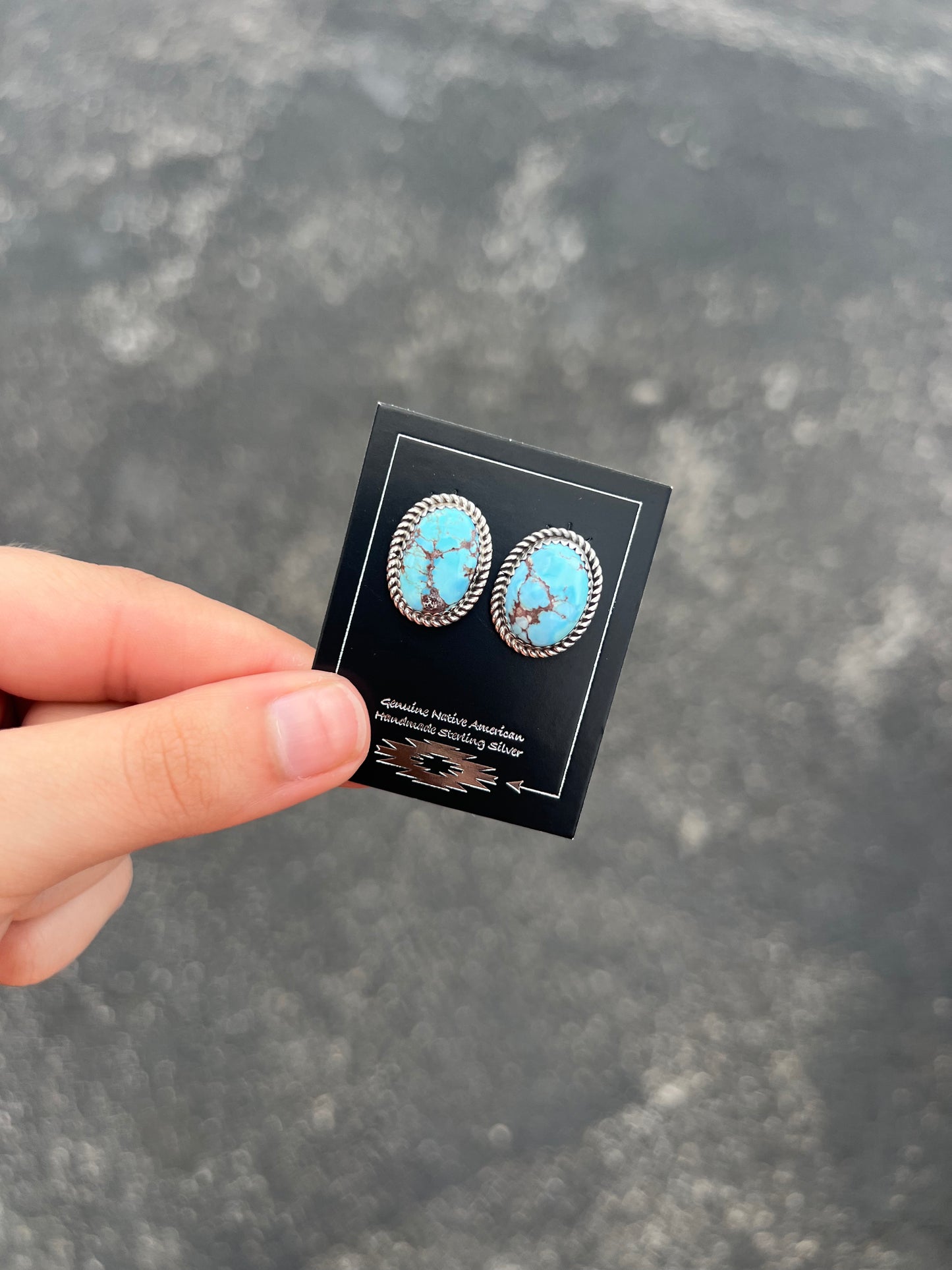 Navajo Oval Golden Hills Turquoise Sterling Silver Earrings