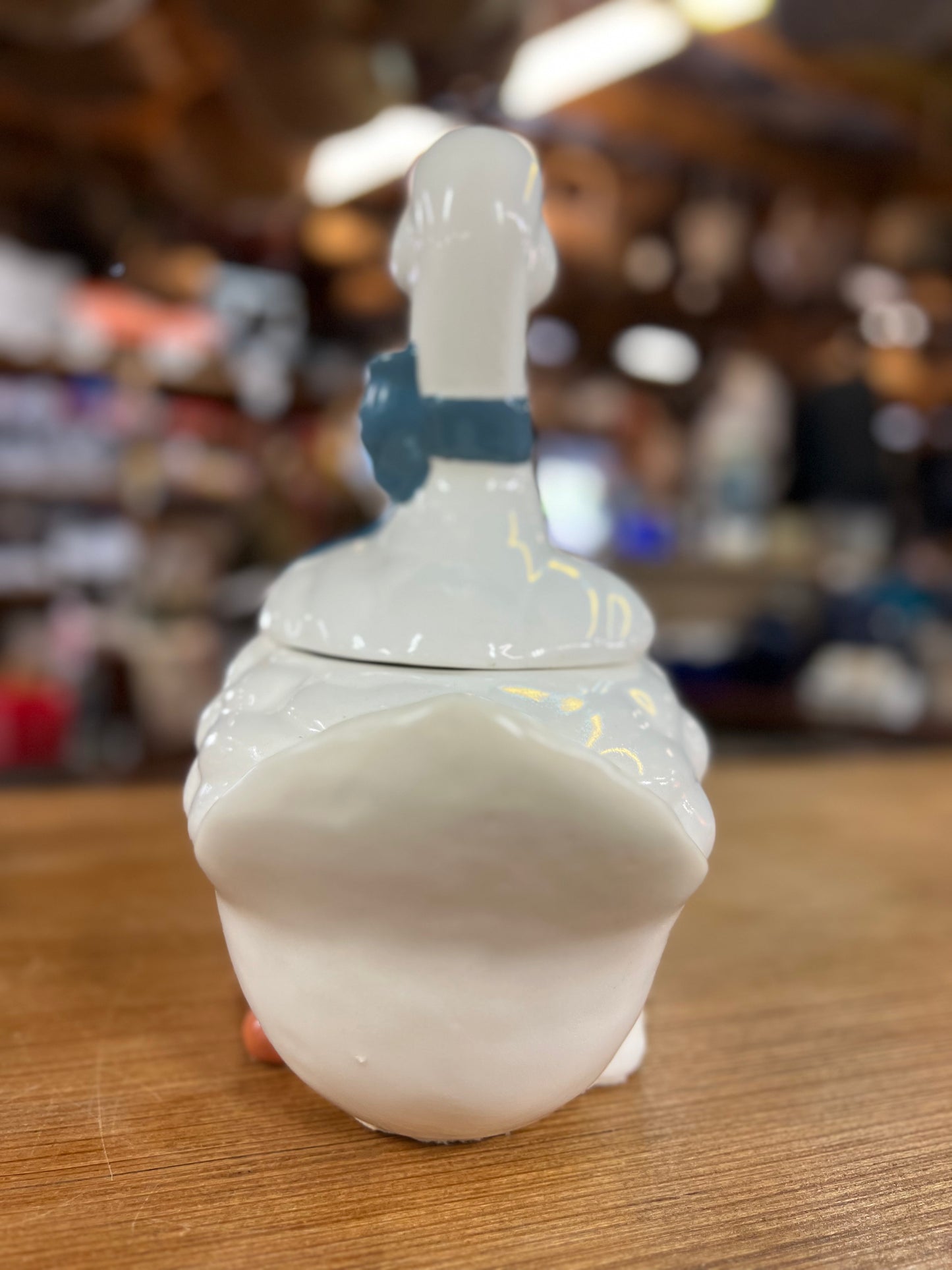 Vintage Goose Ceramic Cookie Jar with Blue Bow