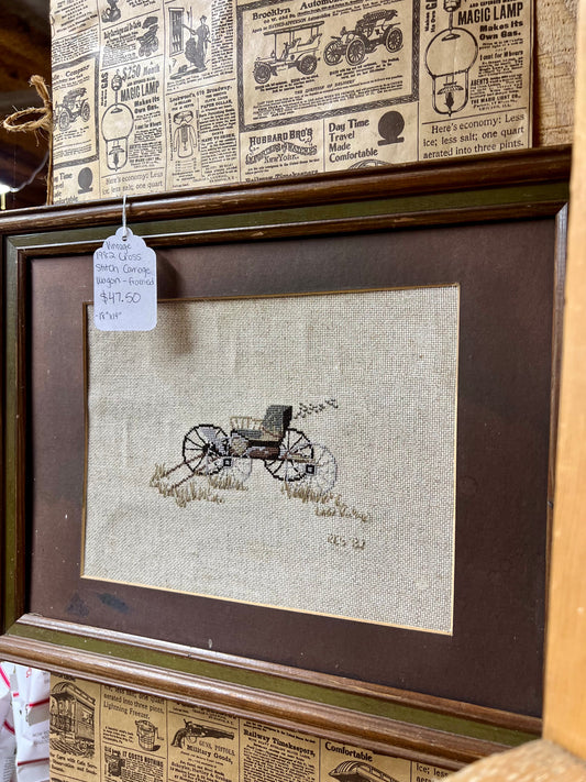 Vintage 1982 Cross Stitch Carriage Wagon - framed