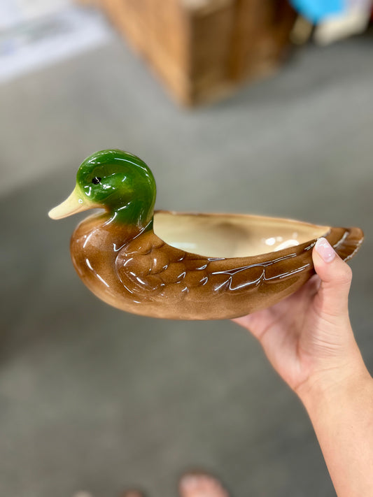 Ceramic Mallard Duck Planter / Decor Piece