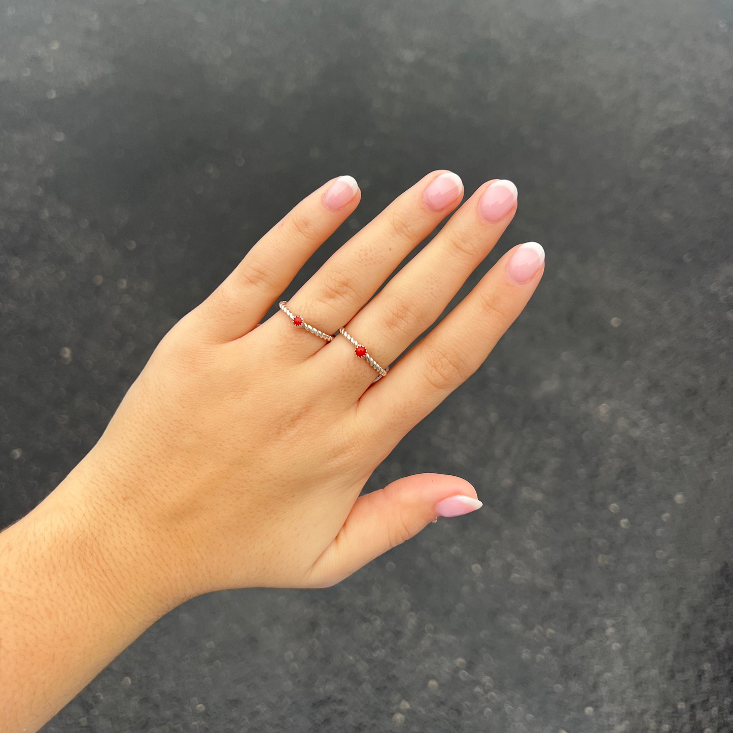 Genuine Coral Mini Stud Twisted Sterling Silver Ring