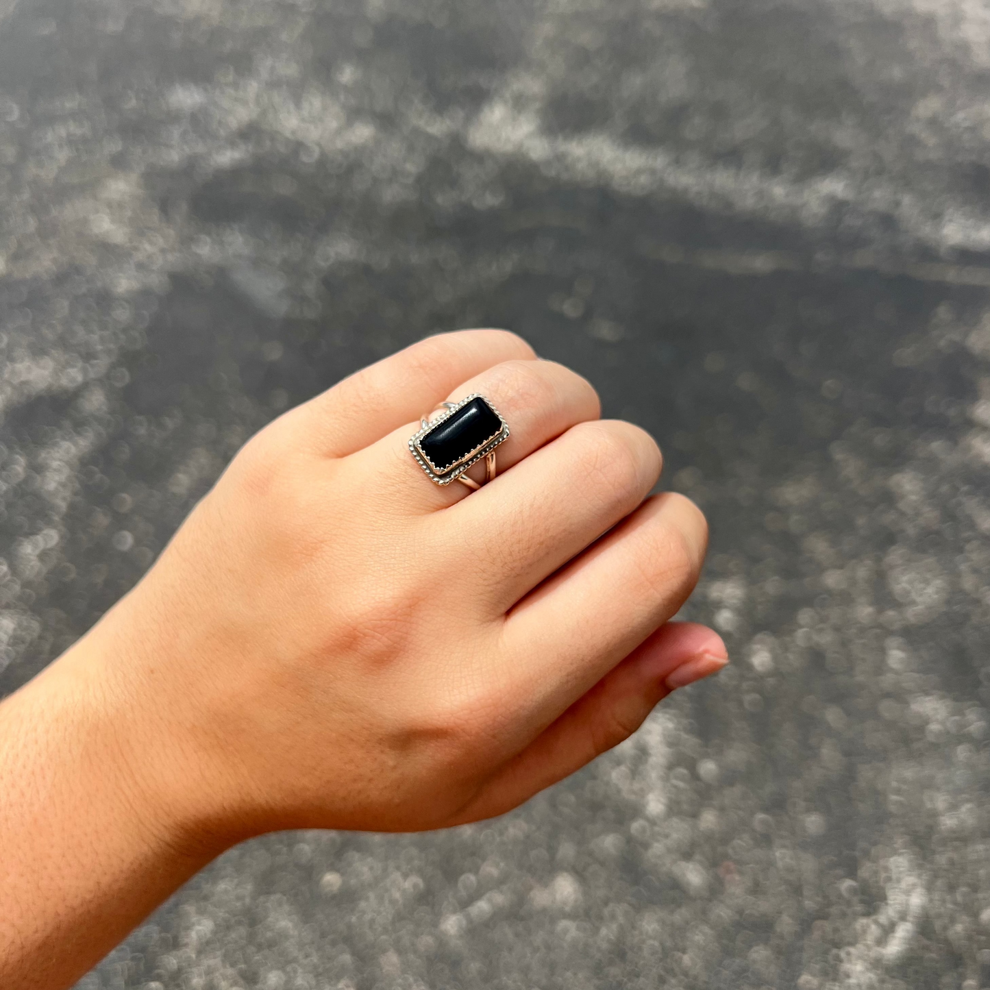 Black Onyx Rectangle Sterling Silver Ring