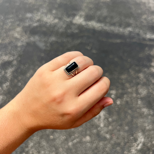 Black Onyx Rectangle Sterling Silver Ring