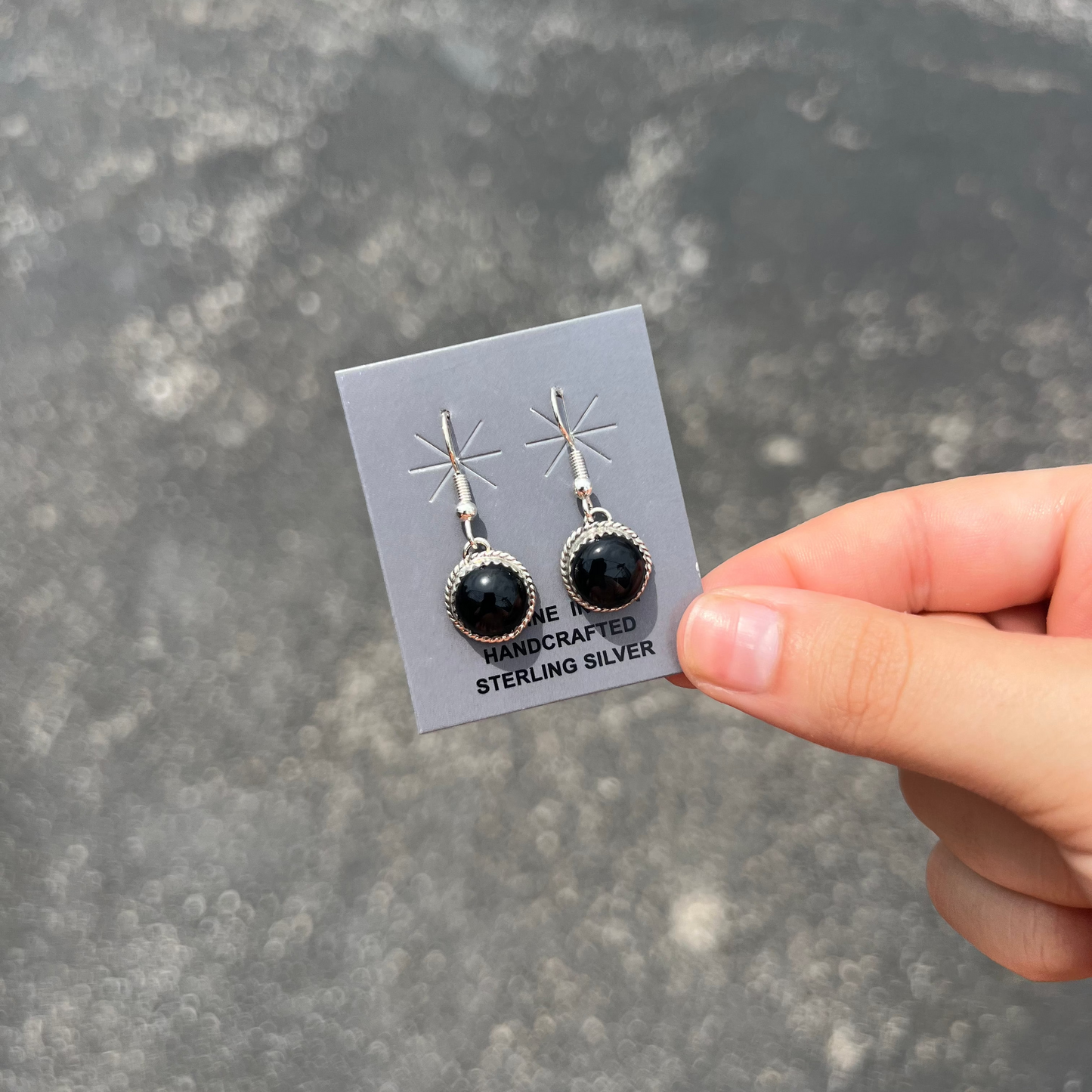 Black Onyx Round Sterling Silver Dangle Earrings