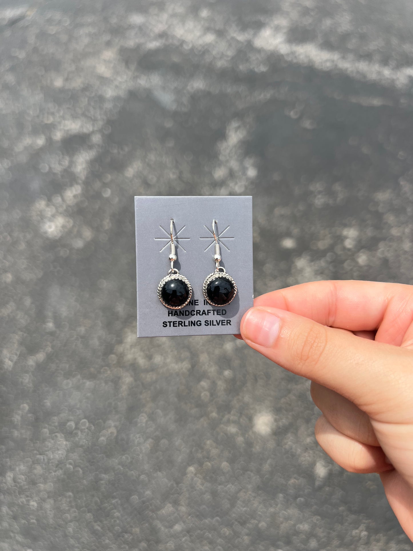 Black Onyx Round Sterling Silver Dangle Earrings