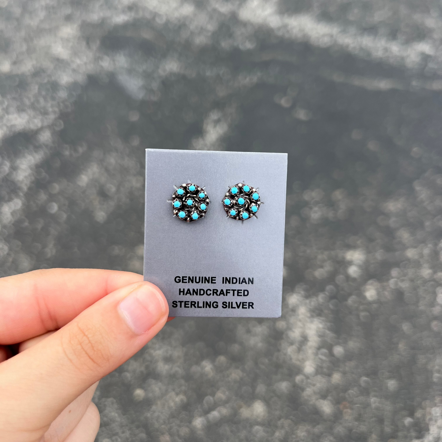 Zuni 8 Dot Turquoise Cluster Stud Earrings