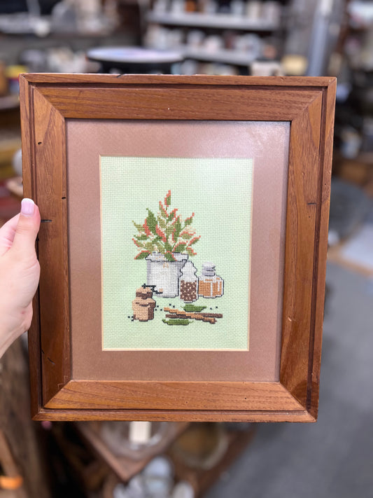 Needlepoint print with Spices and Crock - Nicely Framed