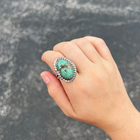 Genuine Redskin Turquoise Sterling Silver Adjustable Ring