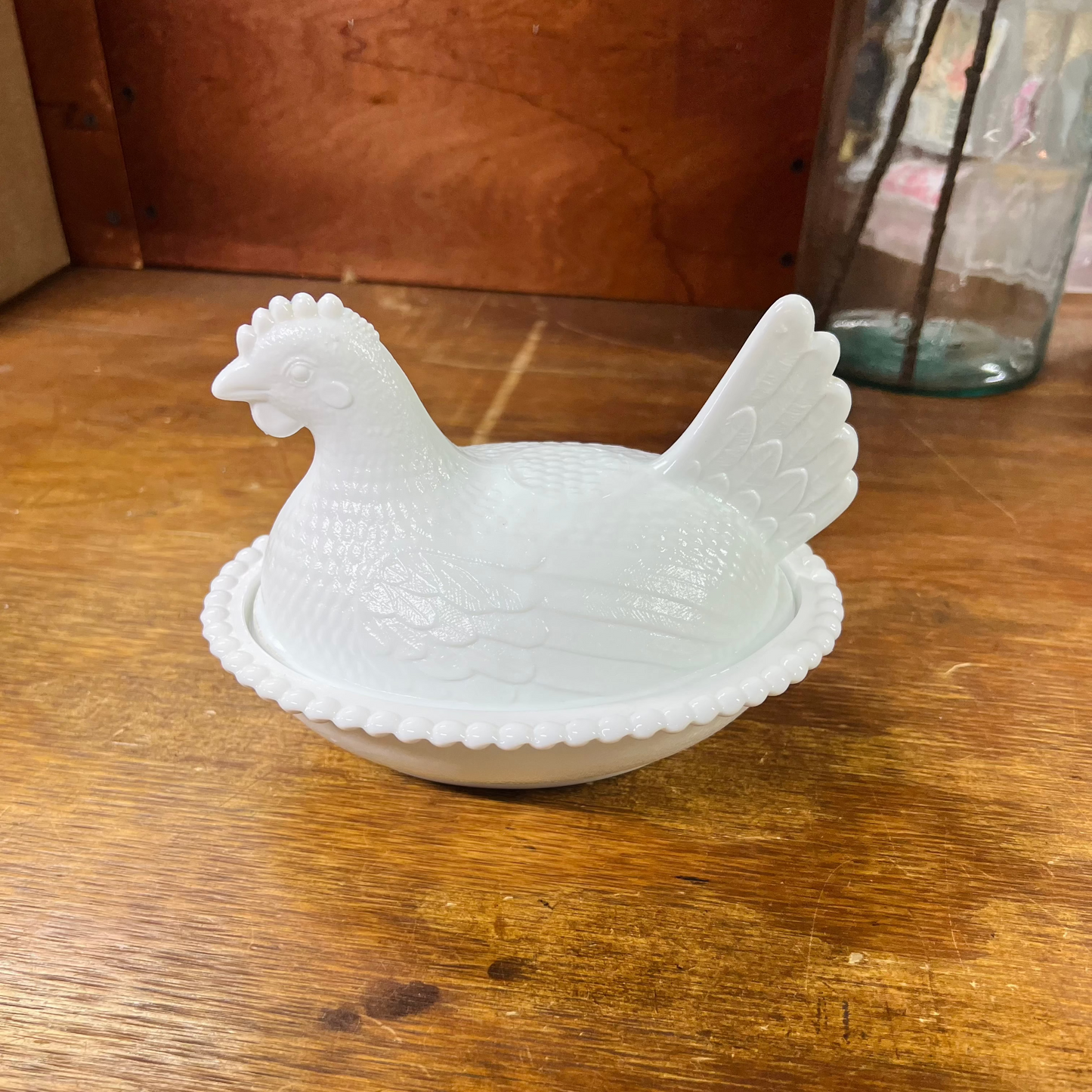 Milk Glass White Hen on Nest