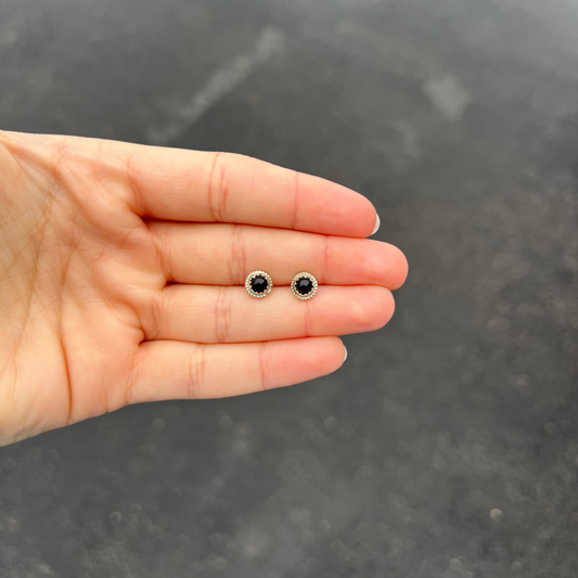 Round Black Onyx Sterling Silver Mini Studs