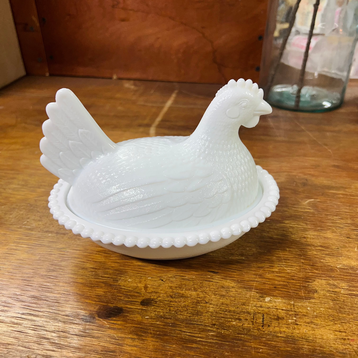 Milk Glass White Hen on Nest