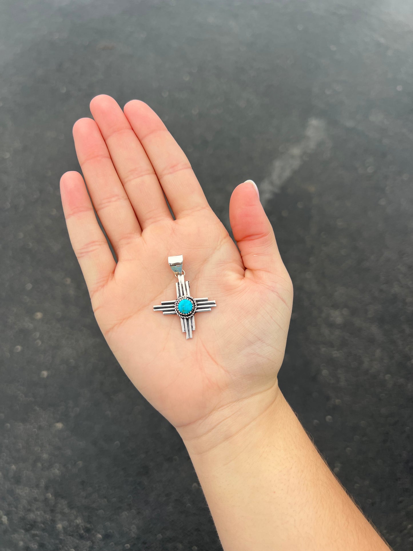 Zia Genuine Kingman Turquoise Sterling Silver Pendant