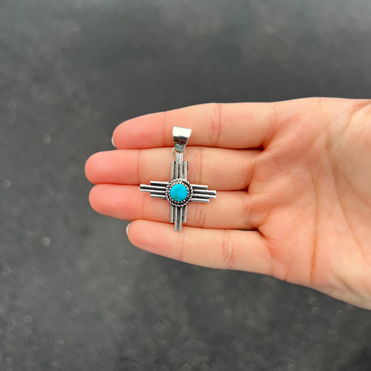 Zia Genuine Kingman Turquoise Sterling Silver Pendant
