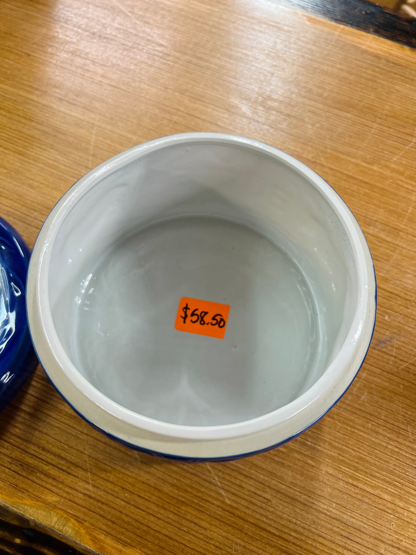 Salt Glaze Stoneware Butter Crock with Lid Blue and white