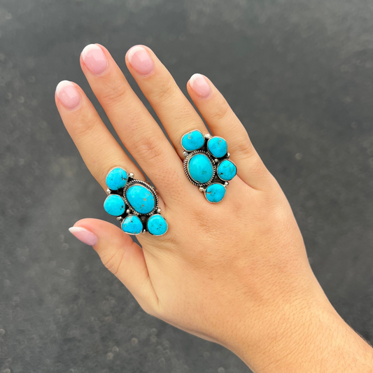 5 Stone Kingman Turquoise Half Cluster Sterling Silver Ring