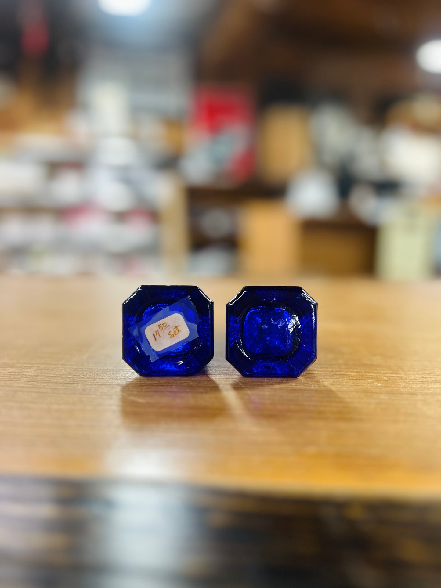 Vintage Cobalt Blue Depression Glass Salt and Pepper Shakers with Metal Tops